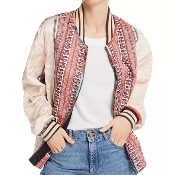 Free People Pandora Reversible Multicolor Patchwork Oversize Bomber Jacket - Picture 4 of 15
